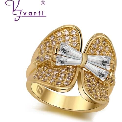 New Fashion Gold Color Luxury Flower Full Shiny Rhinestone Zircon Wide Rings Gifts For Womens Jewelry FJ004794