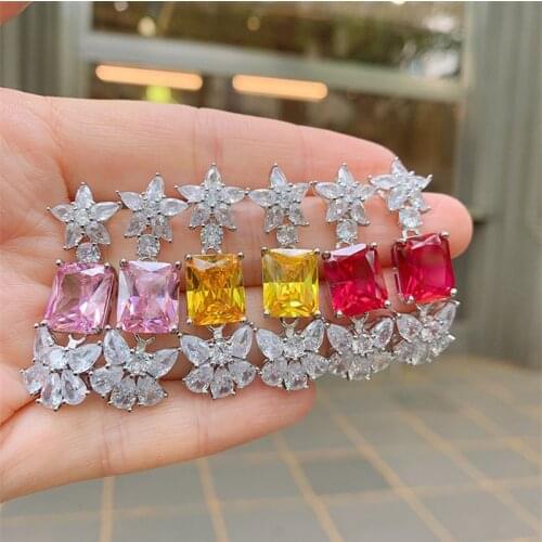 QTT Dazzling Simple Square Cubic Zirconia Elegant Earrings Temperament Retro Shiny Earrings For Women Wedding Jewelry Gift 10*12