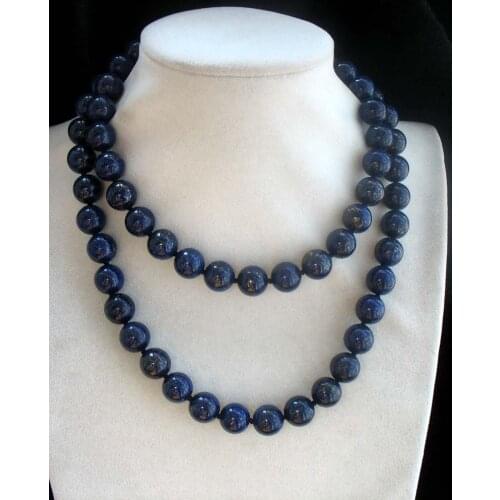 Lapis lazuli blue round 10mm 12mm necklace 30inch wholesale beads nature FPPJ woman 2017