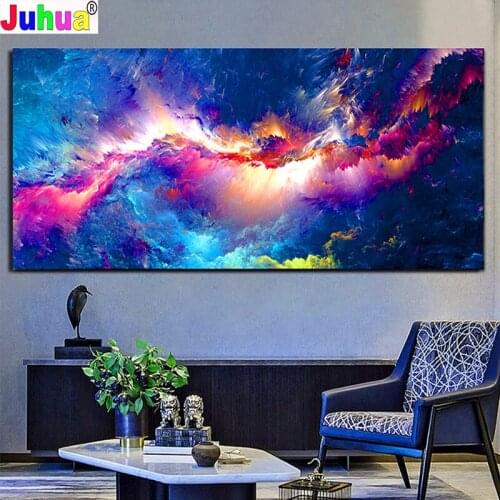 Full Drill Round 5D DIY Diamond Painting Purple White Light Cloud Abstract Diamond Embroidery Cross Stitch Mosaic large size