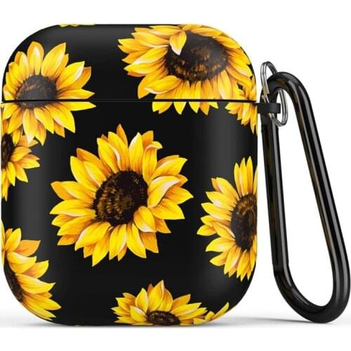 Sunflower Shockproof Case for Airpods 1 2 Cute Vintage Floral Flower Shockproof Plastic Funda for AirPods 1st 2018 / 2nd 2019