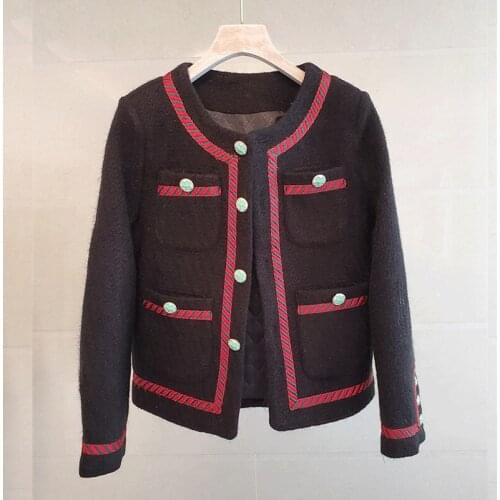 Autumn Winter Chic womens padded jackets Hot Fashion women high quality O-neck tweed coat C590