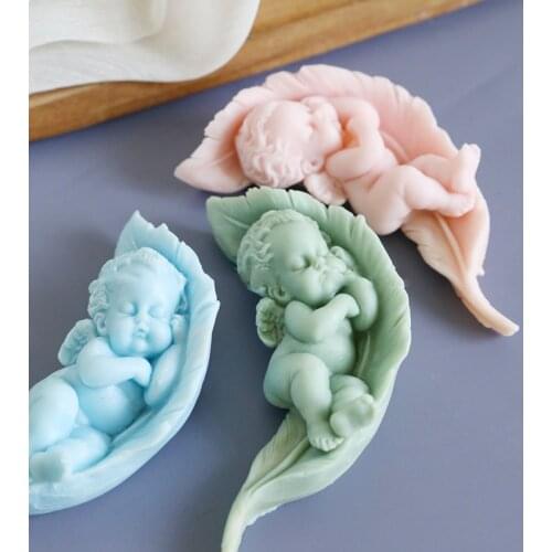 Sleep Baby on the Feather Soap silicone Mold Angle Candle Mold DIY Amora Gypsum Plaster Silicon Mould For Car Decoration