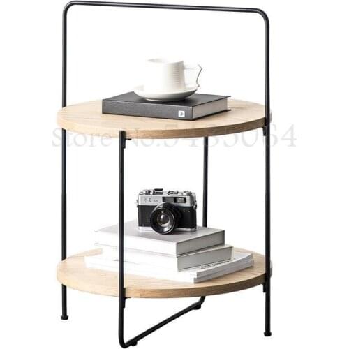 Nordic Ins Side Table Round Bedroom Mobile Sofa Corner Iron Iron Solid Wood Simple Balcony Mini Lazy Coffee Table