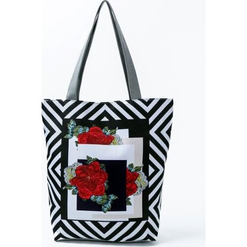 Retro Photo Frame Red Rose Printed Handbags Women Fashion Shopping Bag With Zipper Large Outdoor Packs All-Match Shoulder Bags