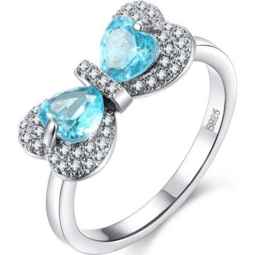 2018 New Arrival Animal Fashion Jewelry 925 Sterling Silver Filled Blue Clear CZ Zirconia Women Wedding Bow Butterfly Band Ring