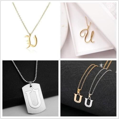 1pcs Family mom name gift Initial Letter U monogram alphabet Stainless steel alloy 26 English word sign pendant Necklace jewelry