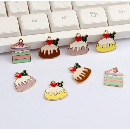 10pcs /lot Zinc Alloy Golden Enamel Charms Simulation Cake Charms For DIY Fashion Jewelry Earrings Making Accessories