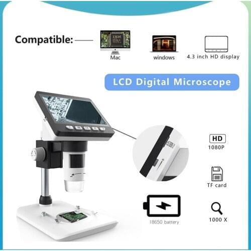 1000x digital microscope electronic video microscope 4.3 inch HD LCD display 8LED soldering microscope phone repair Magnifier