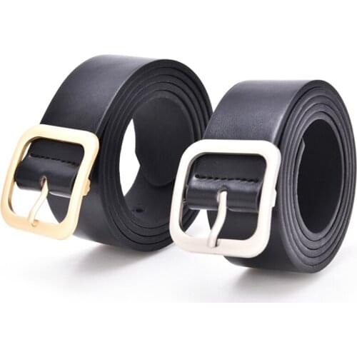 105CM Women Girls Belts Leather Square Metal Pin Buckle Waist Belt Waistband