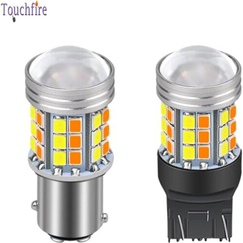 2PCS 1156 P21W LED BAY15D Canbus Bulb T20 7443 WY21W LED 2 Color Lamps for Auto turn signal lights Daytime Running Light DC12V