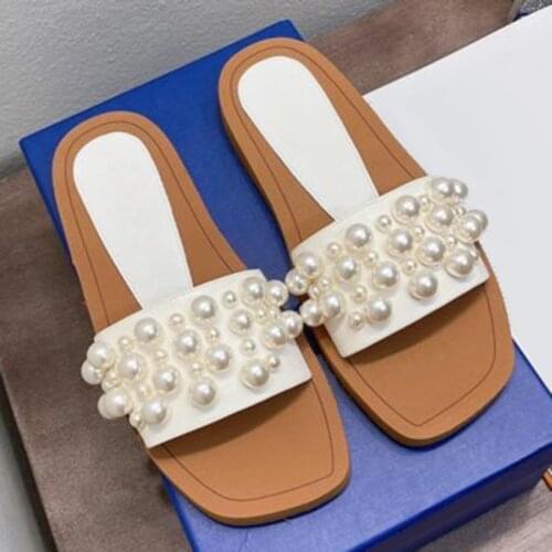 2021 New Fashion Slipper for Women with Pearl Brand Designer High Quality Summer Leather Sandals