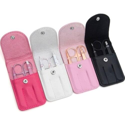 3pcs Professional Stainless Steel Eyebrow Tweezers Hair Remover Eyes Makeup Tool Set with Curved Eyebrow Scissors Kit