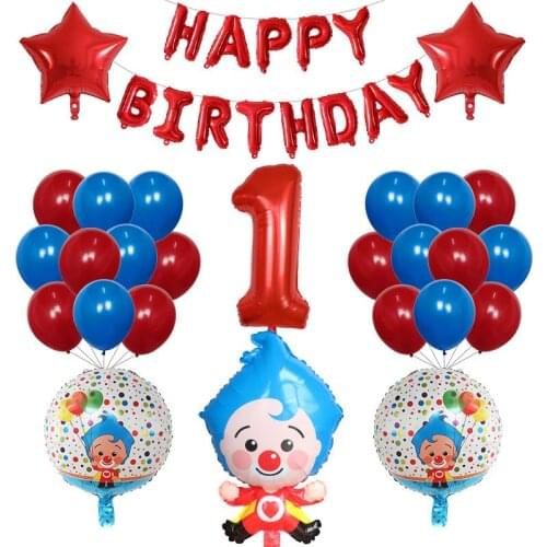 39pcs Cartoon Plim Plim Clown Foil Balloons Set 30inch Number Globos Children Happy Birthday Party Decorations Kids Toys Gift