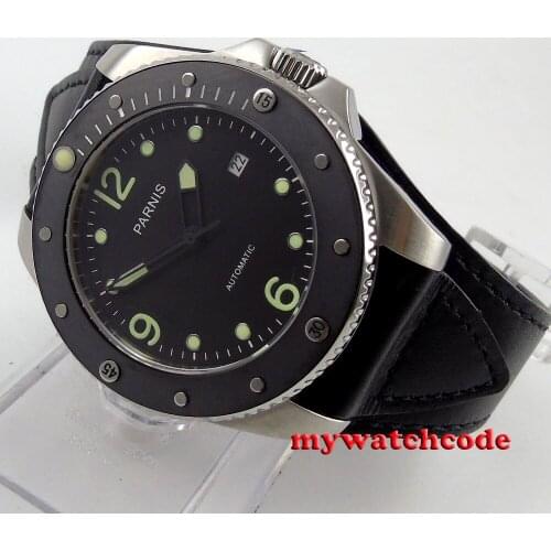 43mm Parnis black dial Sapphire Glass ceramic bezel Automatic mens Watch P390B