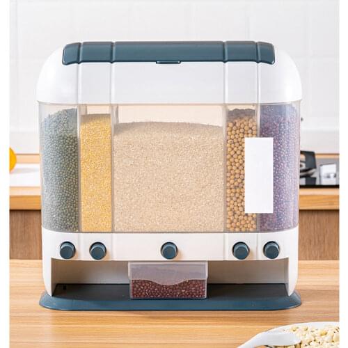 5 In 1 Kitchen Durable Storage Box Miscellaneous Grains Rice Bucket Sealed Moisture-proof Plastic Storage Tank