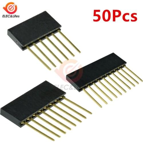 50Pcs/lot 2.5mm 6Pin 8Pin 10Pin Single Row Female Long Pins 11mm Breakaway PCB Board Pin Header Socket Connector For Arduino