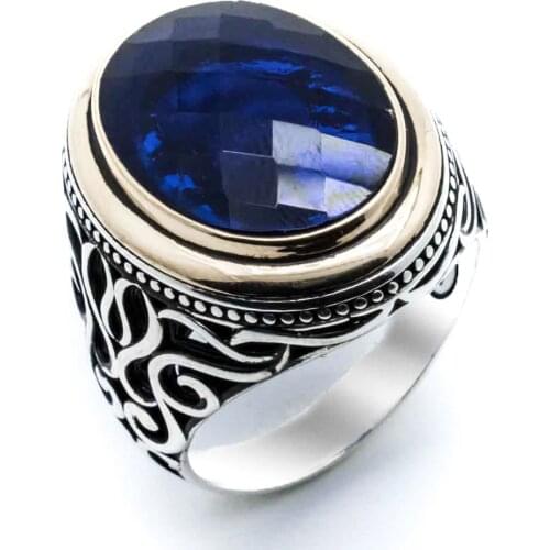 925 sterling Silver Blue Zircon Stone Mens Ring