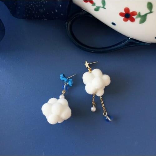 S925 Needle Clouds asymmetrical cute girl butterfly earrings fairy airsu earrings