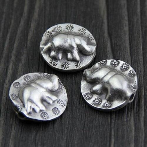 Handcrafted Thai 925 Silver Elephant Beads Thailand Sterling Silver Good Luck Beads Pure Silver DIY Jewelry Finding Beads