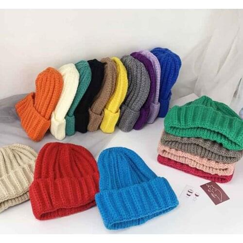 Child Cap For Boy Beanie Cute Thick Warm Candy colors Knitted Hats for Winter Bucket Hat For Girl zzm017