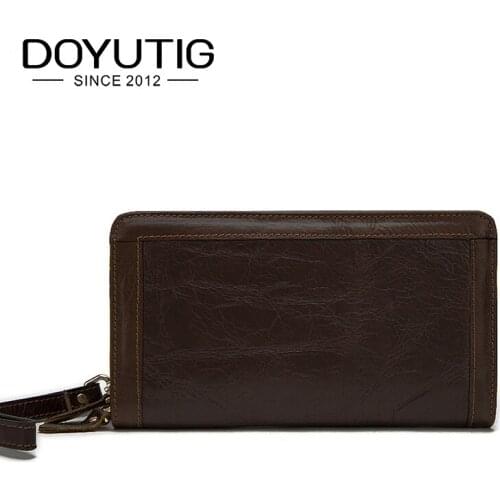 DOYUTIG Antique Mens Long Genuine Leather Day Clutch Bags Business Style Card Holder Middle Size Money Purse Male Clutches B052