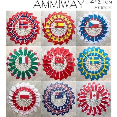 AMMIWAY 14x21cm 20pcs Norway Spain Czech Republic Italy Morocco Sweden Poland Australia Canada Natioanl World Country Hand Flag