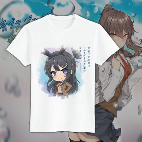 Seishun Pig Yarou Cosplay T Shirt Youth Pig Guys Don't Dream of Senior Bunny Girl Summer T-Shirt Sakurajima Mai Cartoon Top Tee