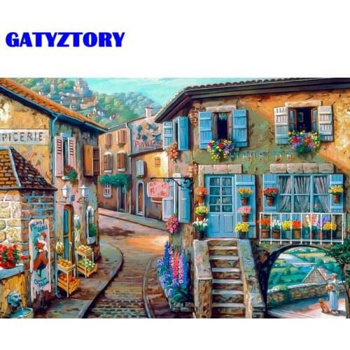 GATYZTORY Oil Painting Landscape Houses Drawing On Canvas HandPainted Painting Coloring By Number Street Kits Home Decor Art Gif