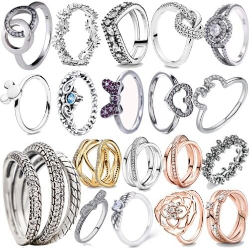 Hot sale 100% 9235 sterling silver ring woman fine jewelry bow knot crown ring simple silver jewelry girl wedding birthday gift