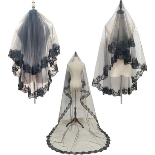 Lace Edge Halloween Wedding Long Veil Cathedral Bridal Headdress Bride Accessory