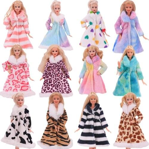 Barbies Dress Multicolor Long Sleeve Soft Fur Coat Tops Dress Winter Warm Casual Wear Accessories Clothes for Barbies Kids Toy