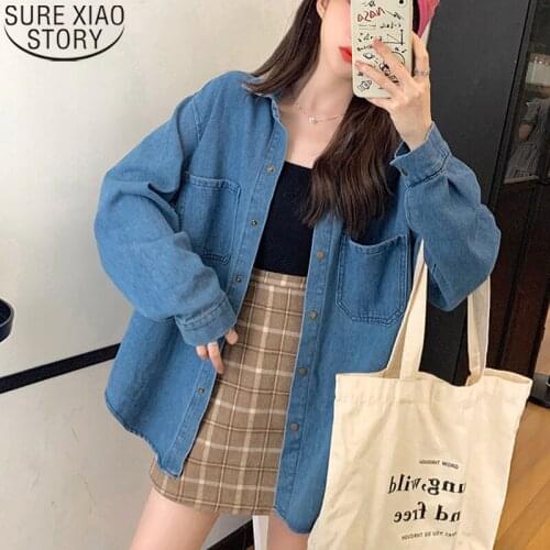 Korean Fashion Loose Spring Autumn Jacket 2021 Plus Size Cotton Denim Jacket Women New Coat Women Clothes Blue Casual Tops 16303