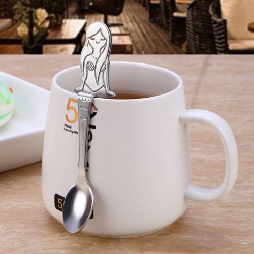 Cute Mermaid Spoon Steel Teaspoon Long Handle Coffee Spoons Sugar Dessert Bistro Flatware Hanging Cup Scooper Drinking Tools