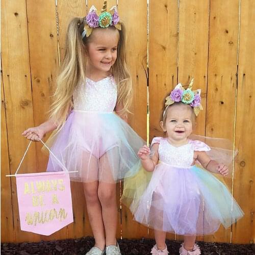 Cute Baby Girl Sequins Princess Party Dresse Kids Rainbow Bodysuit Cute Toddler Wedding Formal Tutu Dresses