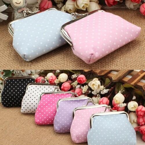 Cute Girl Mini Purse Polka Dots Pattern Coin Change Key Pouch Snap Closure Best Sale-WT