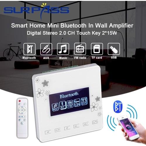 Smart Home Mini Bluetooth In Wall Amplifier Digital Stereo 2.0 CH Touch Key 2*15W Background Music Player System FM Radio AUX