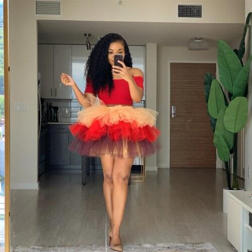 Mini Yellow Black Green Red Tiered Tutu Skirt Customized Short Tulle Skirt Streetwear Cheap Stock Mini Jupe mujer faldas