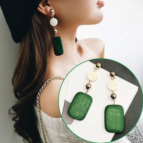 Fashion Jewelry Elegant Earrings Wedding Bohemian Pendant Earrings Retro Geometric Temperament Long Earrings Square Wood Earring