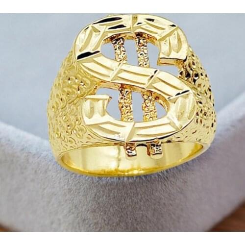 Mens Gold Color Ring Creative Dollar Sign Design Ring Hip Hop Rock Style Ring Party Jewelry