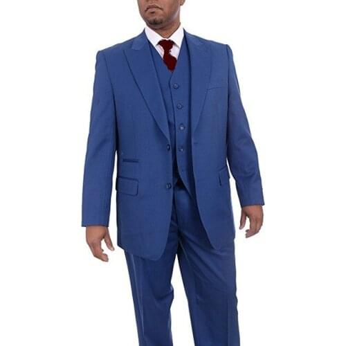 High Quality Two Buttons Blue Groom Tuxedos Peak Lapel Groomsmen Mens Wedding Prom Suits (Jacket+Pants+Vest+Tie) NO:58