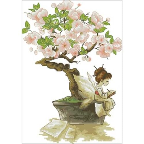 Fairy of the cherry tree patterns counted 11CT 14CT DIY Cross Stitch Sets wholesale Cross-stitch Kits Embroidery Needlework