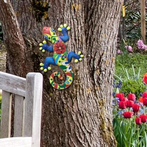 Outdoor Decor Wall 3D Metal Gecko Art for Living Bedroom Room Patio Fence Set Colorful Garden Sculpture Wall Hanging