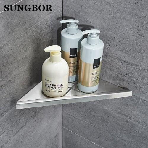 Free Shipping Wall Mounted Corner Shelf Bathroom Kitchen Stainless Steel Storage Organization Rack Bathroom Shelf ZG-17063L