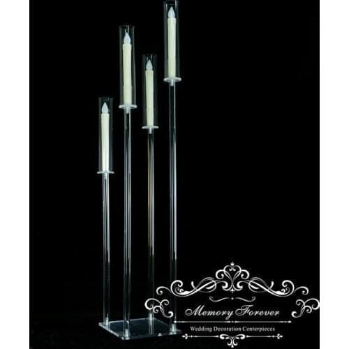 2019 New 4 Arms Candelabra Clear Candle Holder for Wedding Decoration Acrylic Candlesticks Event Party Table Centerpieces