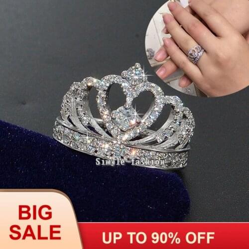 Brand Fashion Women Crown ring Silver color AAAAA zircon cz Wedding Finger band Rings for women