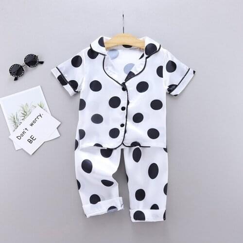 Sleepwear Baby Boy And Girl Clothes Toddler Kids Clothes Short Sleeve Dot Tops+Pants Pajamas Children Clothing Outfits