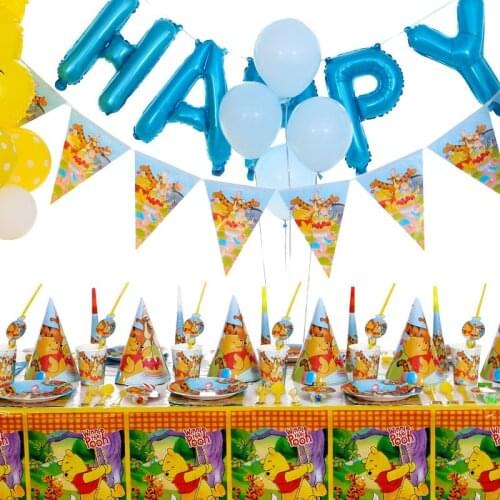 10 Kids Winnie Bear Disposable Tableware Happy Birthday Party Supplies Festival Decoration Event Party Favor Gender Reveal Decor