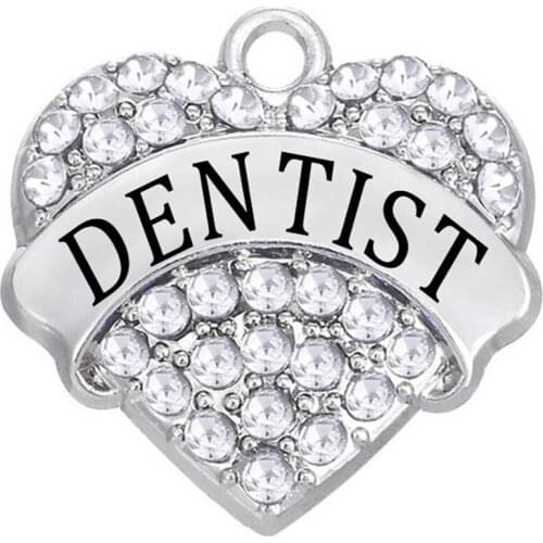 Wholesale Factory Alloy Silver Plating Jewelry Making Accessories DIY Dentist Names Heart Crystal Charms For Doctor Gifts