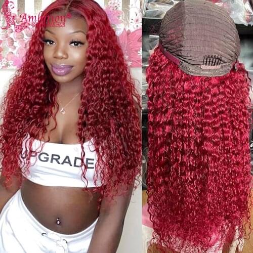Curly Lace Frontal Wig Pre plucked Brazilian Human Hair Lace Front Wig Red Curly Bleached Knot Real 13x4 Lace Wig with baby hair